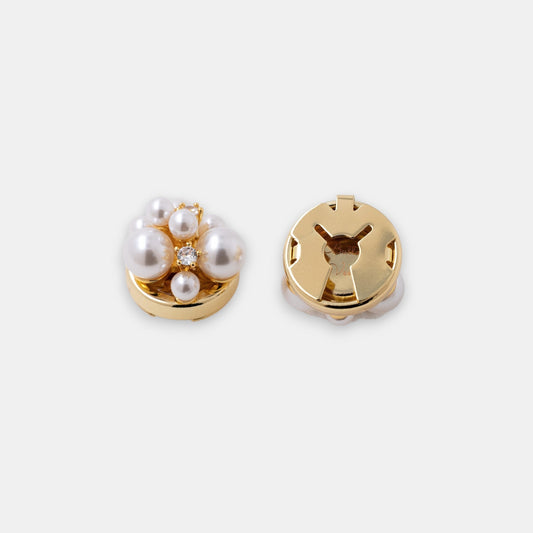 Pearl Constellation Button Cover Set – 3D Pearl & Zirconia Cluster in 18K Gold