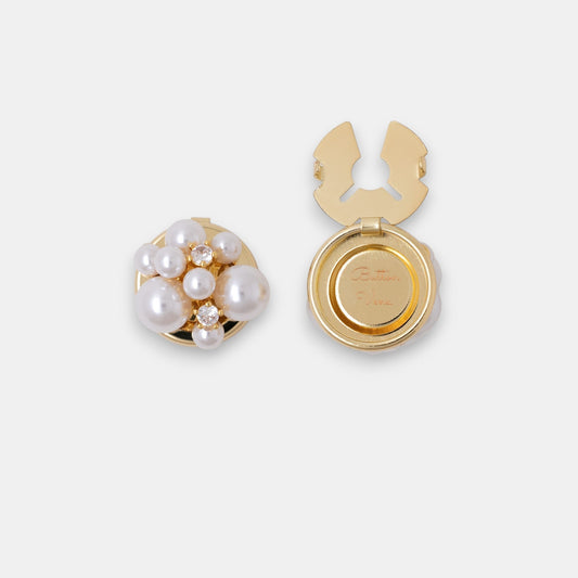 Pearl Constellation Button Cover Set – 3D Pearl & Zirconia Cluster in 18K Gold