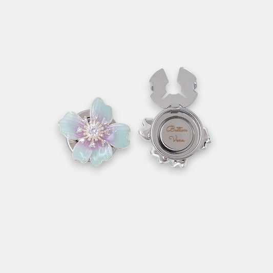 The Iris Button Cover Set – Teal & Violet Enamel with Diamond-Like Zirconia